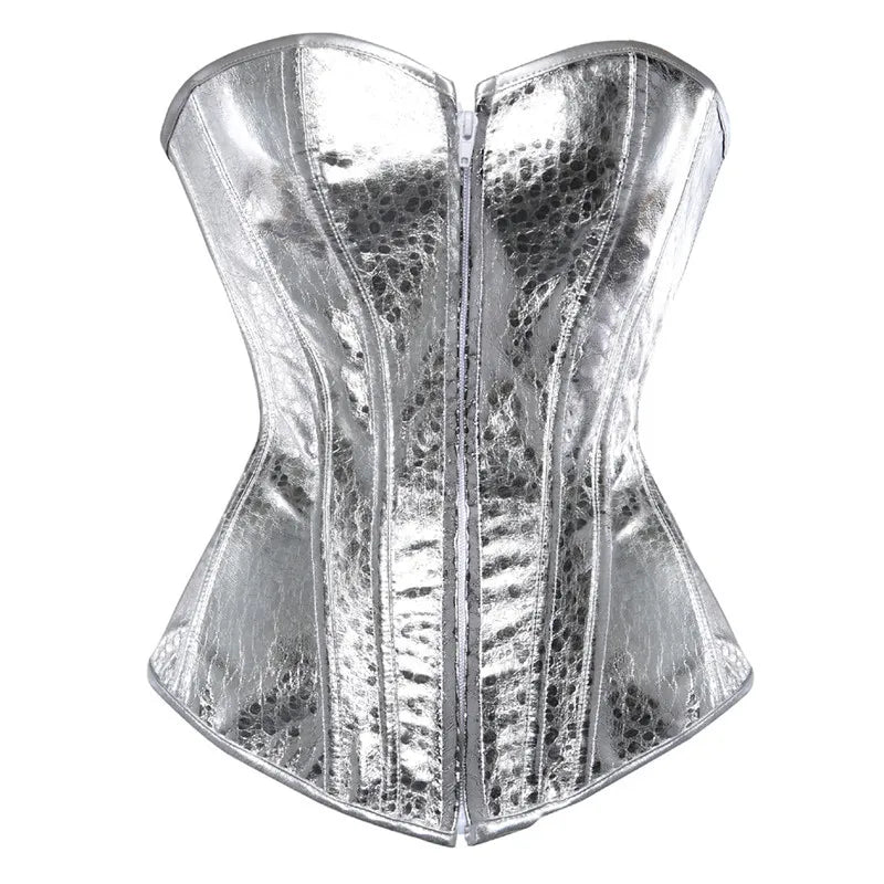 0025 sexy faux leather corset lingerie bustiers top Steampunk gothic punk corset burlesque plus size nightclub costume gold sliver