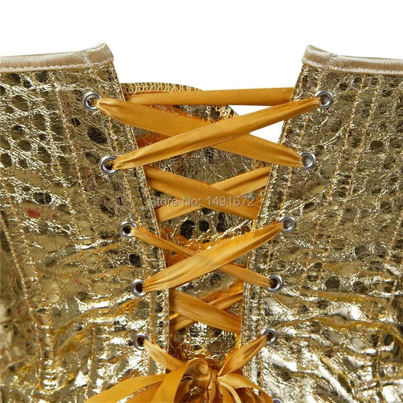0025 sexy faux leather corset lingerie bustiers top Steampunk gothic punk corset burlesque plus size nightclub costume gold sliver