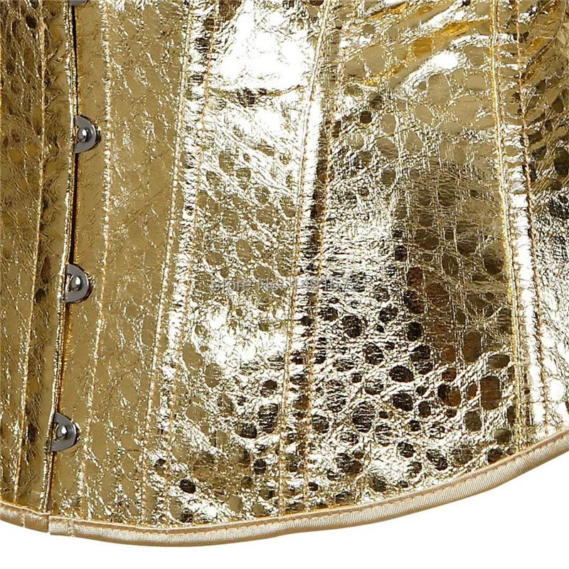 0025 sexy faux leather corset lingerie bustiers top Steampunk gothic punk corset burlesque plus size nightclub costume gold sliver