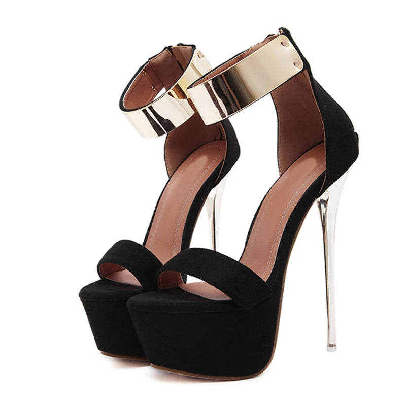 Liyke Fashion Metal Ankle Cover Strap Sexy 16CM Platform High Heels