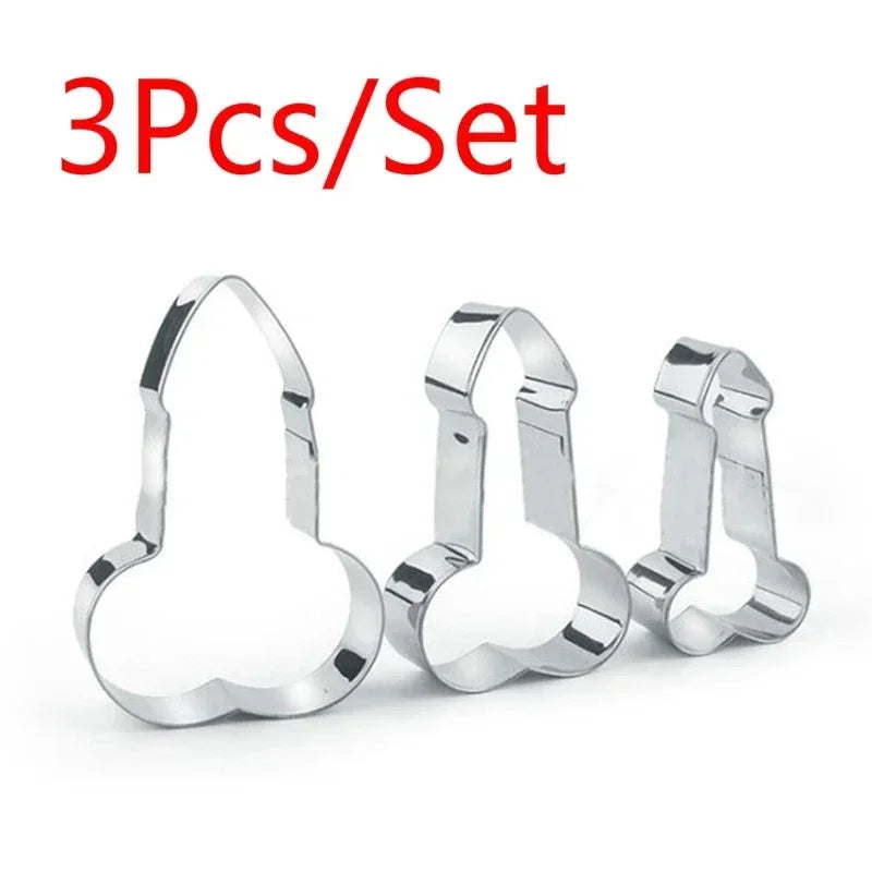 3Pcs/Set 3D Stainless Steel Penis Shape Cookies Cake Fondant Moulds