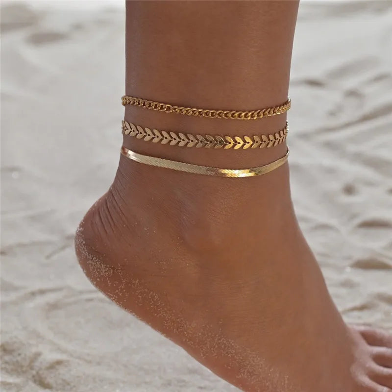 Gold Silver Color Tassel Chain Bracelet Anklet