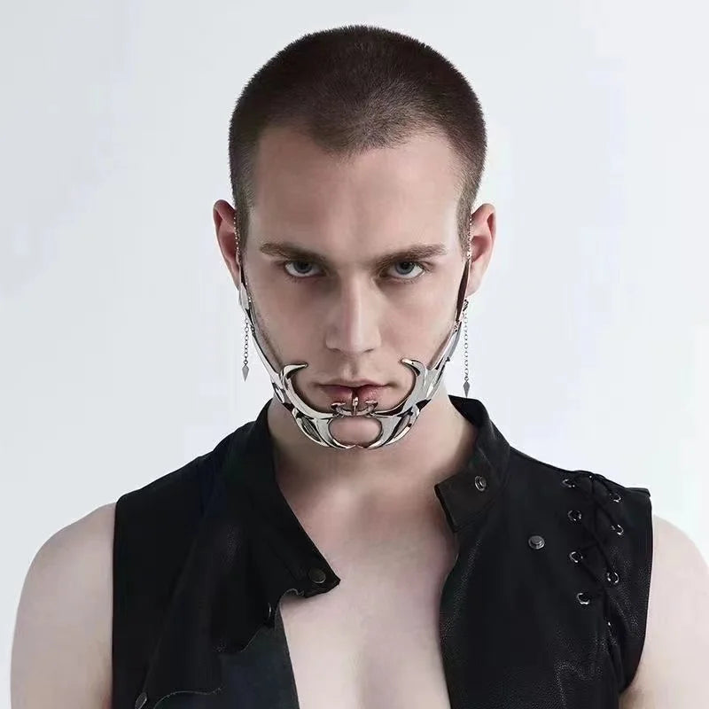 Metal Mask Fluid Mechanical Style Earring Lip Ring Adjustable Face Decoration for Men and Women Halloween Face Ornament