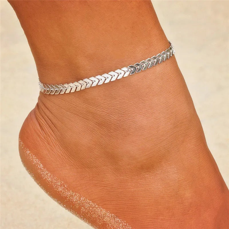 Gold Silver Color Tassel Chain Bracelet Anklet