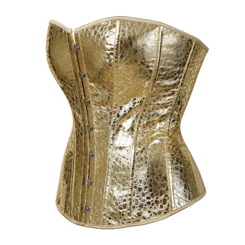 0025 sexy faux leather corset lingerie bustiers top Steampunk gothic punk corset burlesque plus size nightclub costume gold sliver