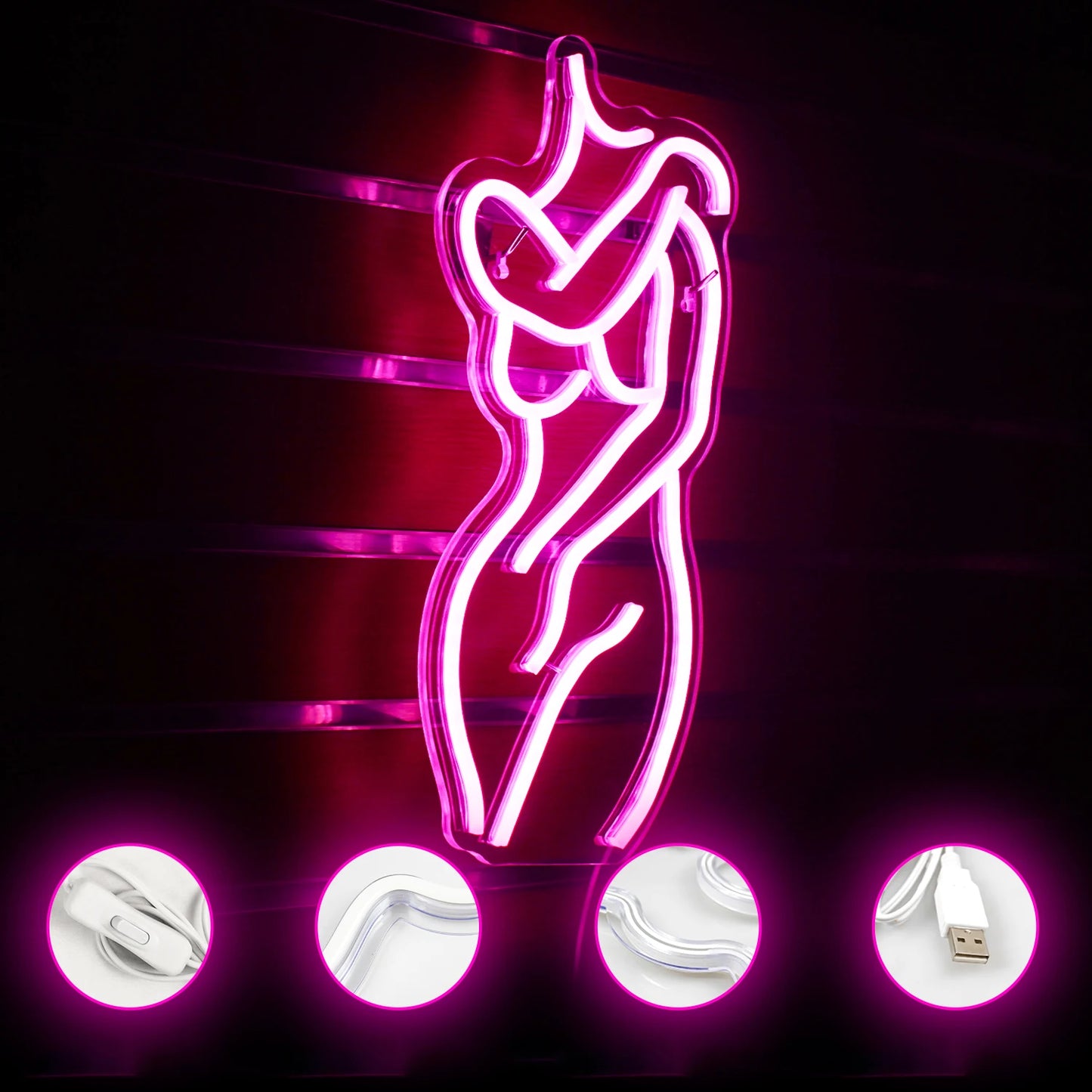 Woman Body Sexy Lady Neon Signs Pink LED Light Home Boy Girl Bedroom Party Bar Night Club Room Shop Neon Sign Bed Wall Decor
