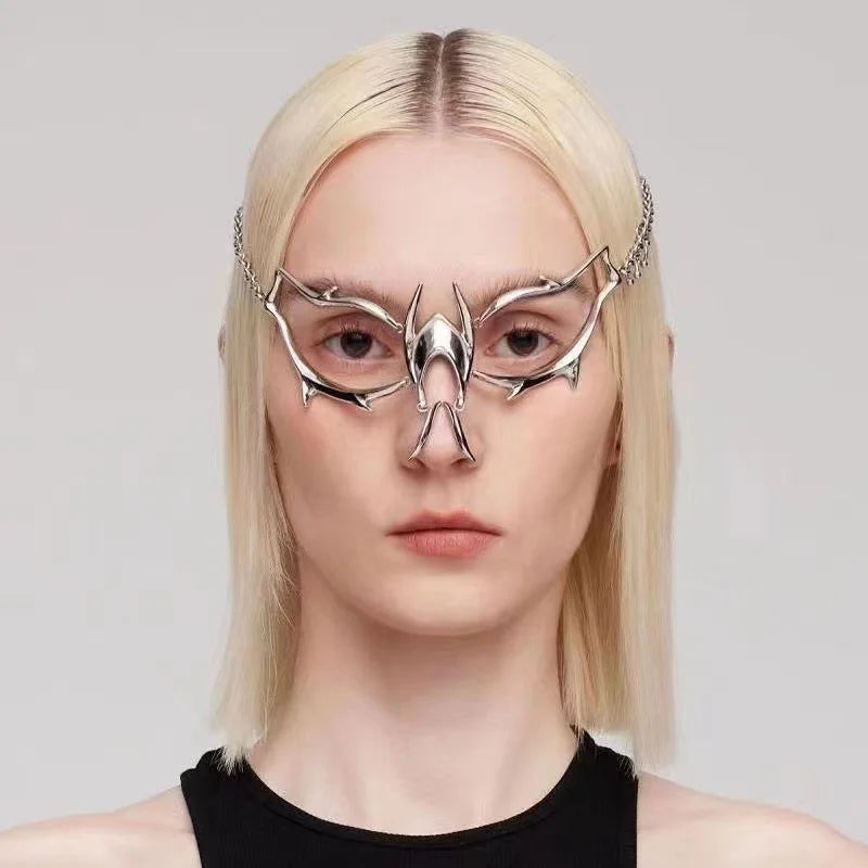 Metal Mask Fluid Mechanical Style Earring Lip Ring Adjustable Face Decoration for Men and Women Halloween Face Ornament