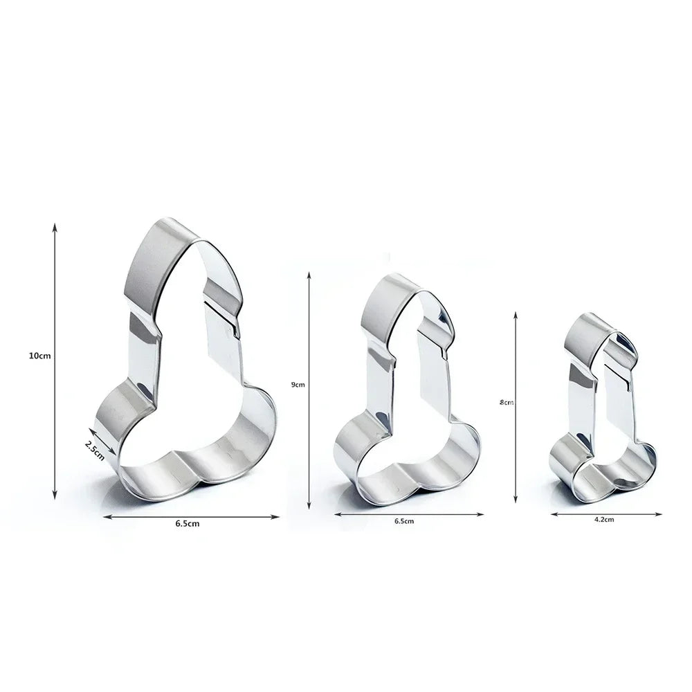 3Pcs/Set 3D Stainless Steel Penis Shape Cookies Cake Fondant Moulds