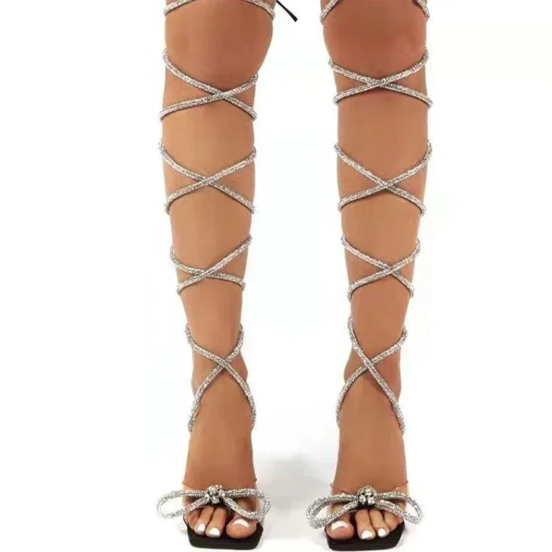 Lace Up Rhinestone Sexy High Heels Women Sandals