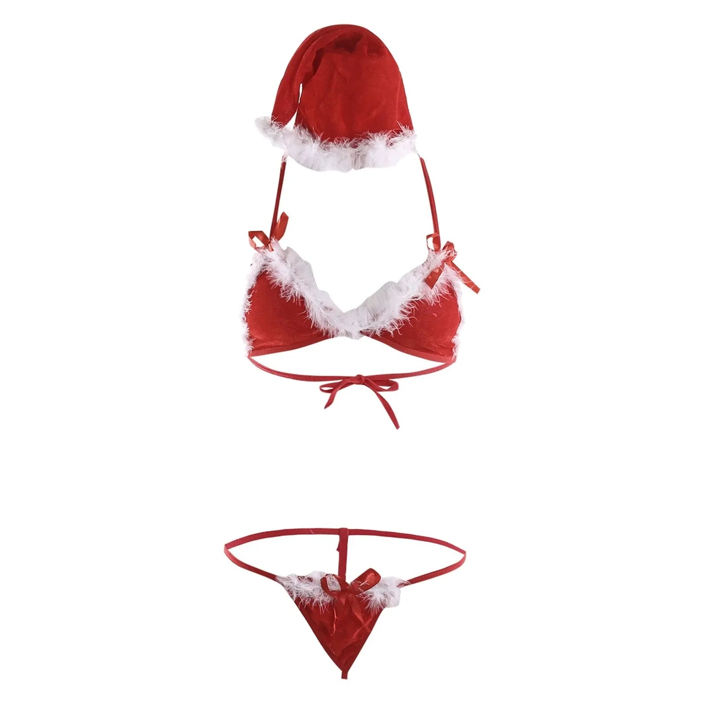 Women'S Three Point Bikini Lingerie Gold Velvet Christmas Erotic Underwear Sheer Dress Christmas Corset Women Sexy LingеRie Set