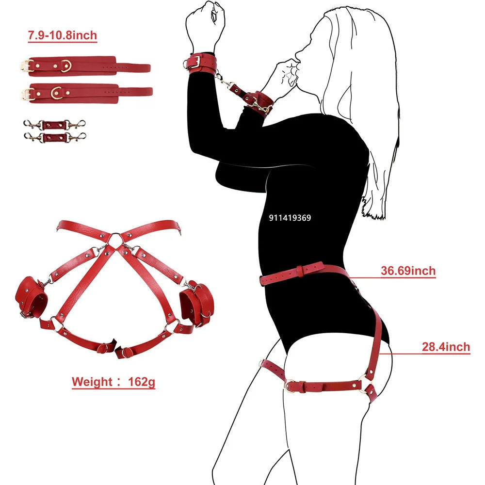 Handcuffs with PU Leather Body Harness (BDSM Kit)
