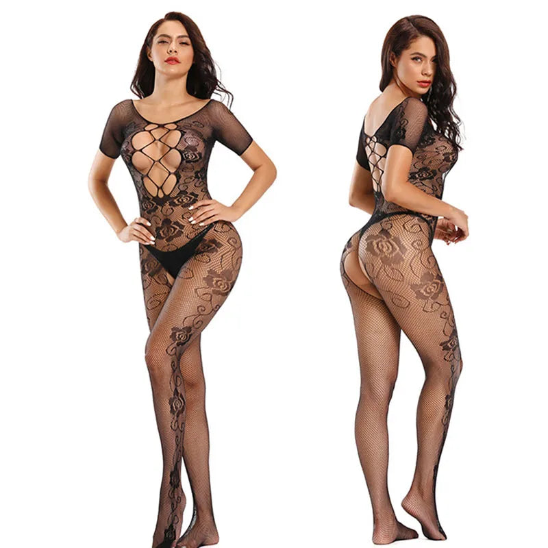 0024 Porn Sexy Fishnet Bodystockings Woman Lingerie Sexy Stripe Costume Exotic Jumpsuit Erotic Clothes Hot Sex Set Gift For Couple