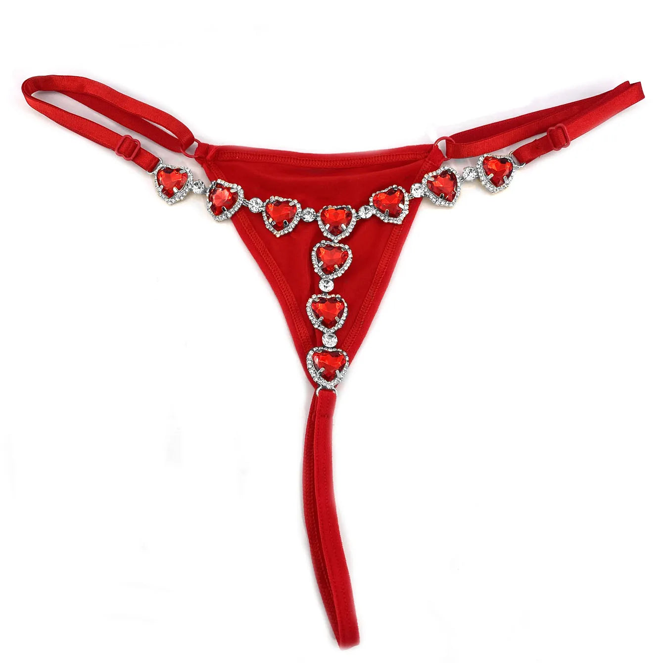 1 Piece Of Love Red Bikini Thong With Rhinestone Inlaid Women's Body Chain Summer Fun Beach Swimming