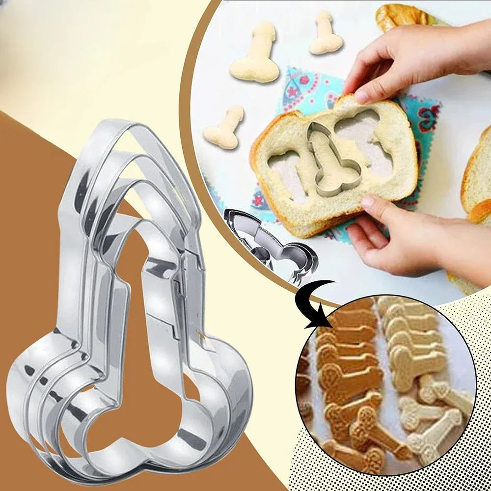 3Pcs/Set 3D Stainless Steel Penis Shape Cookies Cake Fondant Moulds