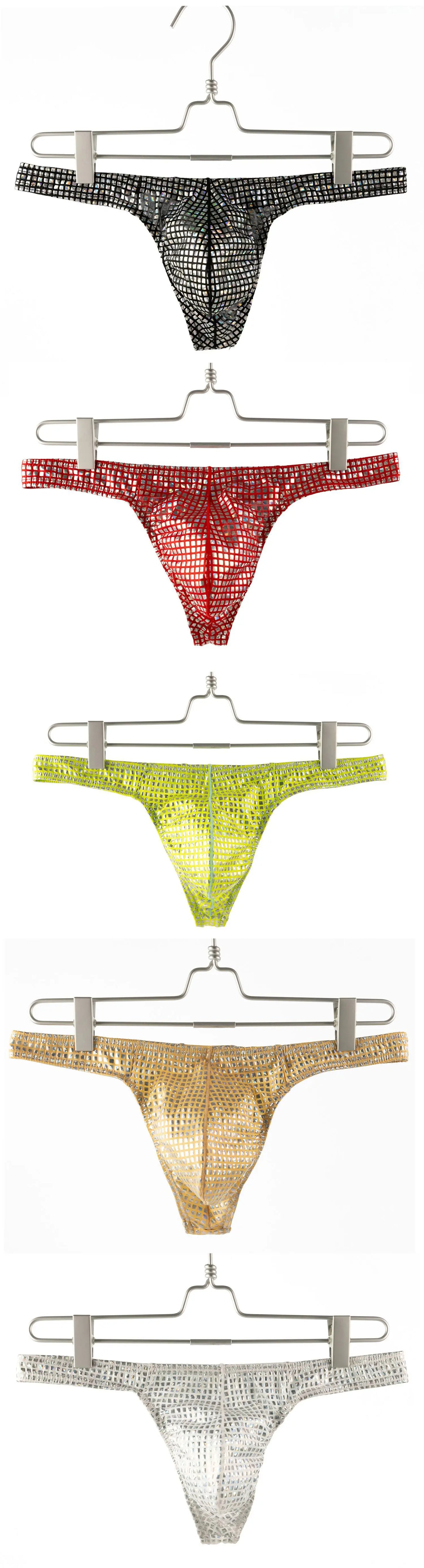 0030 Men Erotic T Back Thong Youth Fashionable Shiny Gold Finish G-string Gay Sexy Bulge Pouch String Bikini Homme Comfortable Pantie