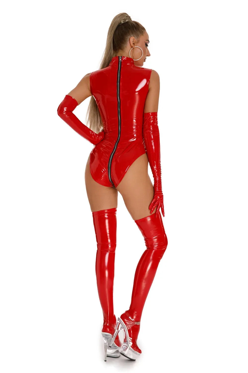 0005 Sexy Wetlook Faux Leather Catsuit PVC Latex Bodysuit Zipper Open Crotch Clubwear Fetish Hot Erotic Pole Dance Lingerie Set
