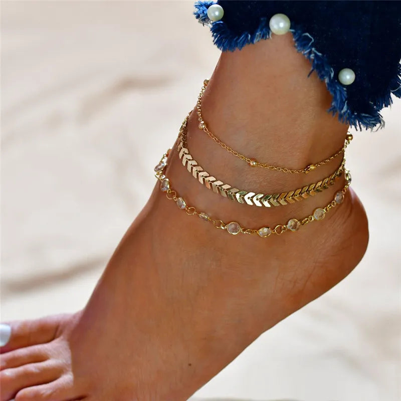 Gold Silver Color Tassel Chain Bracelet Anklet