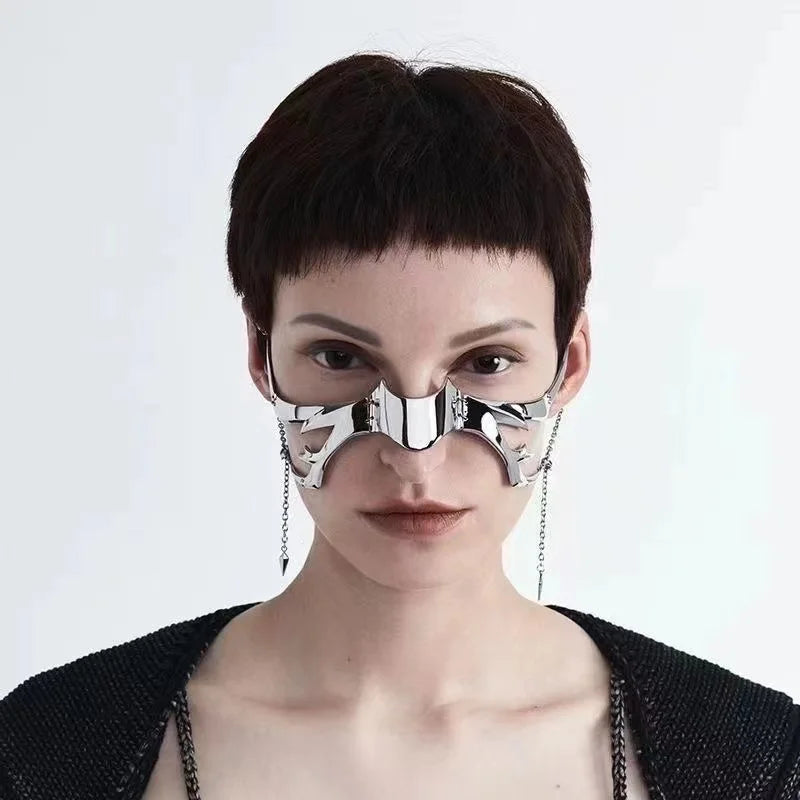 Metal Mask Fluid Mechanical Style Earring Lip Ring Adjustable Face Decoration for Men and Women Halloween Face Ornament