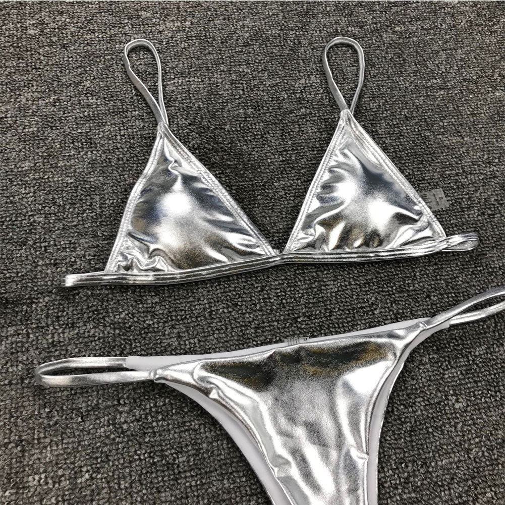 0025 Summer Push Up Padded Bra Bathing Suit Beach Wear Women Sexy Thong Bikini Set Silver Gold Sequinis Biquini Swimwear