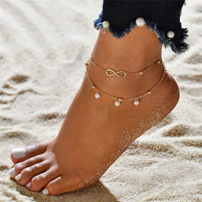 Gold Silver Color Tassel Chain Bracelet Anklet