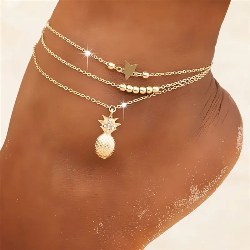 Gold Silver Color Tassel Chain Bracelet Anklet
