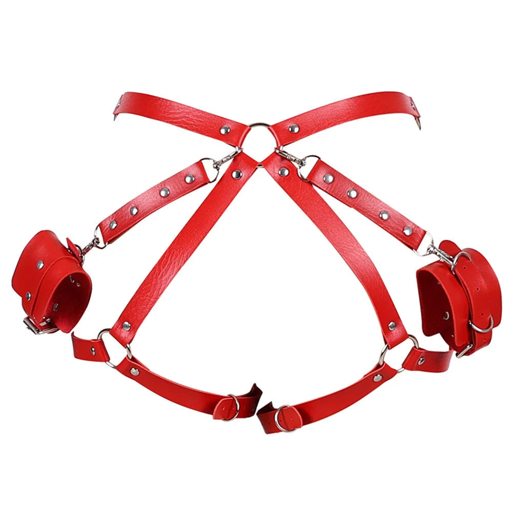 Handcuffs with PU Leather Body Harness (BDSM Kit)