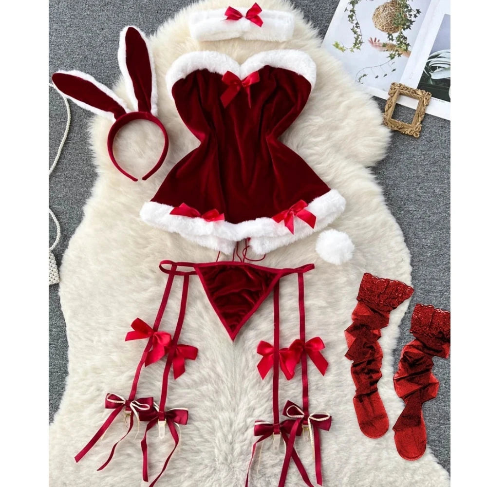 Sexy Lingerie Cosplay Rabbit girl Jumpsuit Belt Women New In Clothies Backless Hollow Out Lace-up Bodysuit Sweet