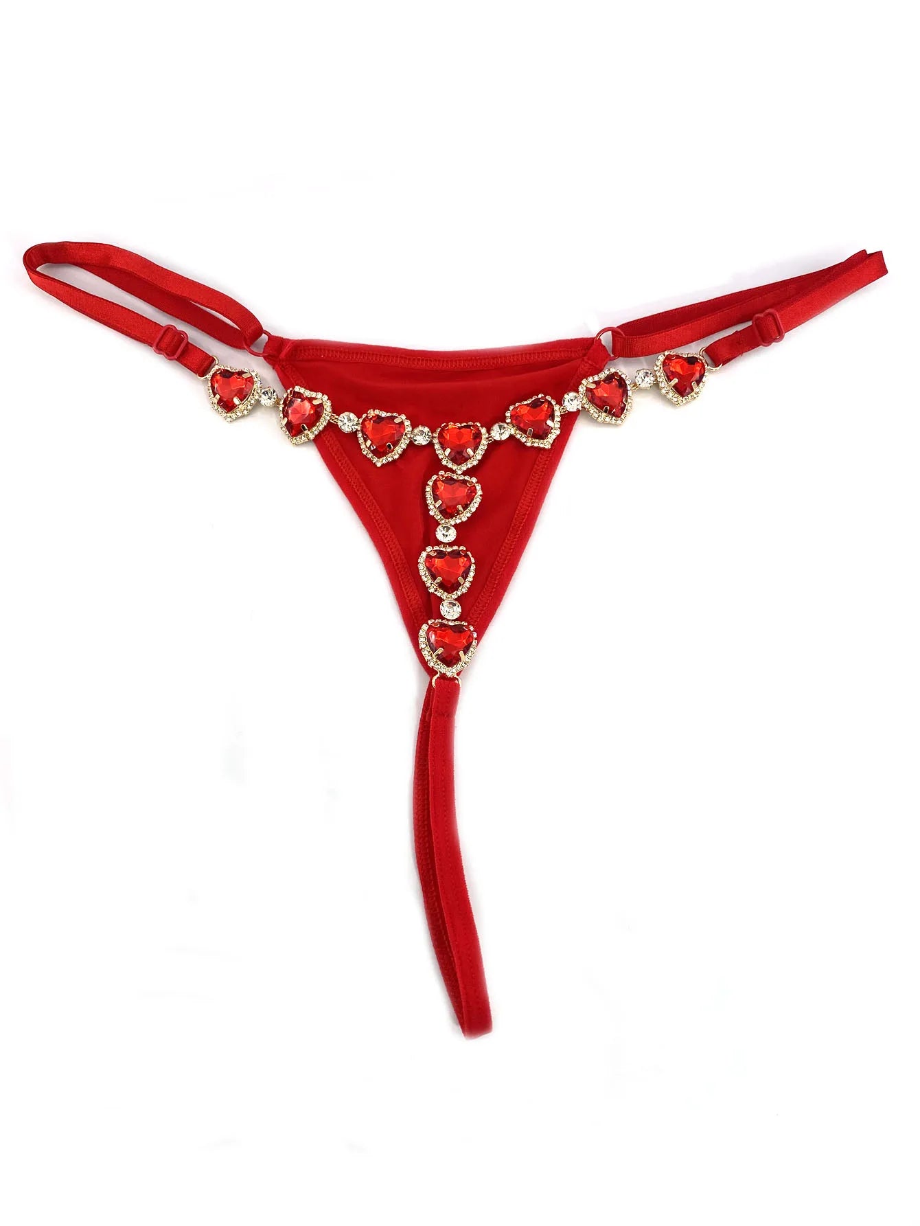 1 Piece Of Love Red Bikini Thong With Rhinestone Inlaid Women's Body Chain Summer Fun Beach Swimming