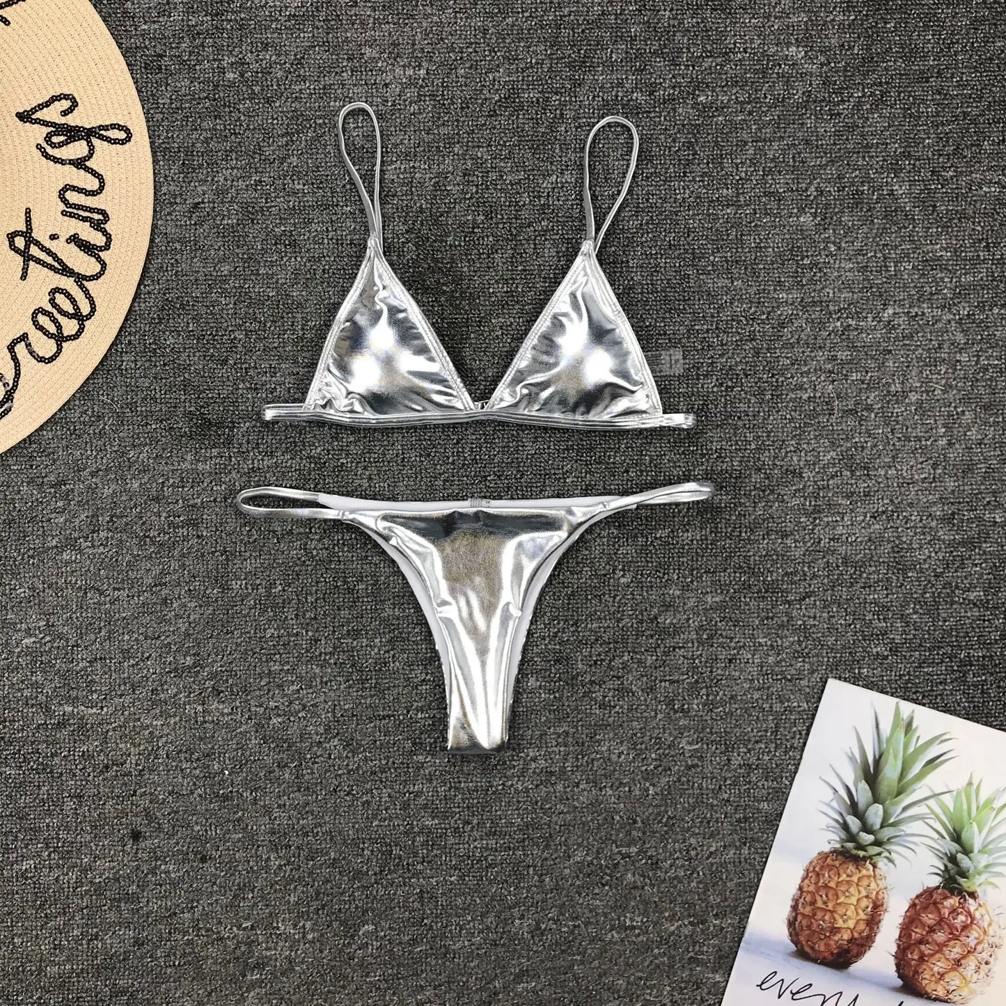 0025 Summer Push Up Padded Bra Bathing Suit Beach Wear Women Sexy Thong Bikini Set Silver Gold Sequinis Biquini Swimwear