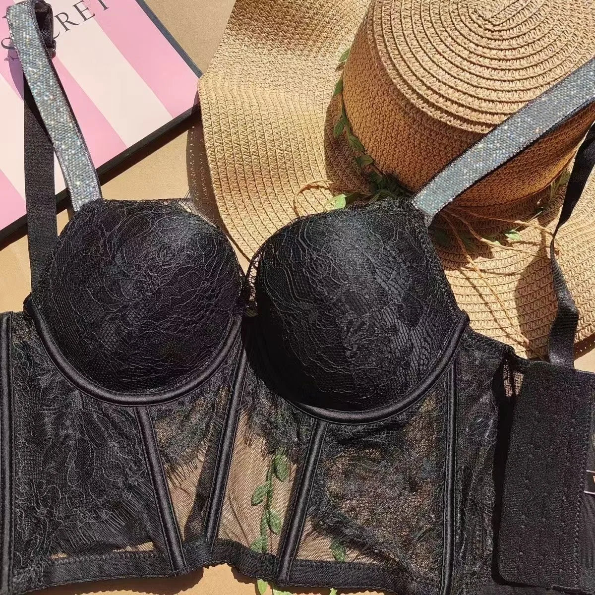 0014 1pc Women's Lace Seamless Bra Sexy Lingerie Comfort Push Up Bra Black Lingerie Lace Bandeau Bra