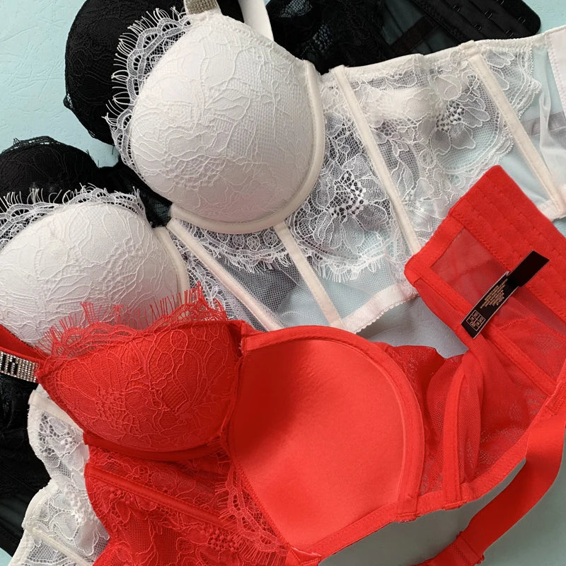 0014 1pc Women's Lace Seamless Bra Sexy Lingerie Comfort Push Up Bra Black Lingerie Lace Bandeau Bra