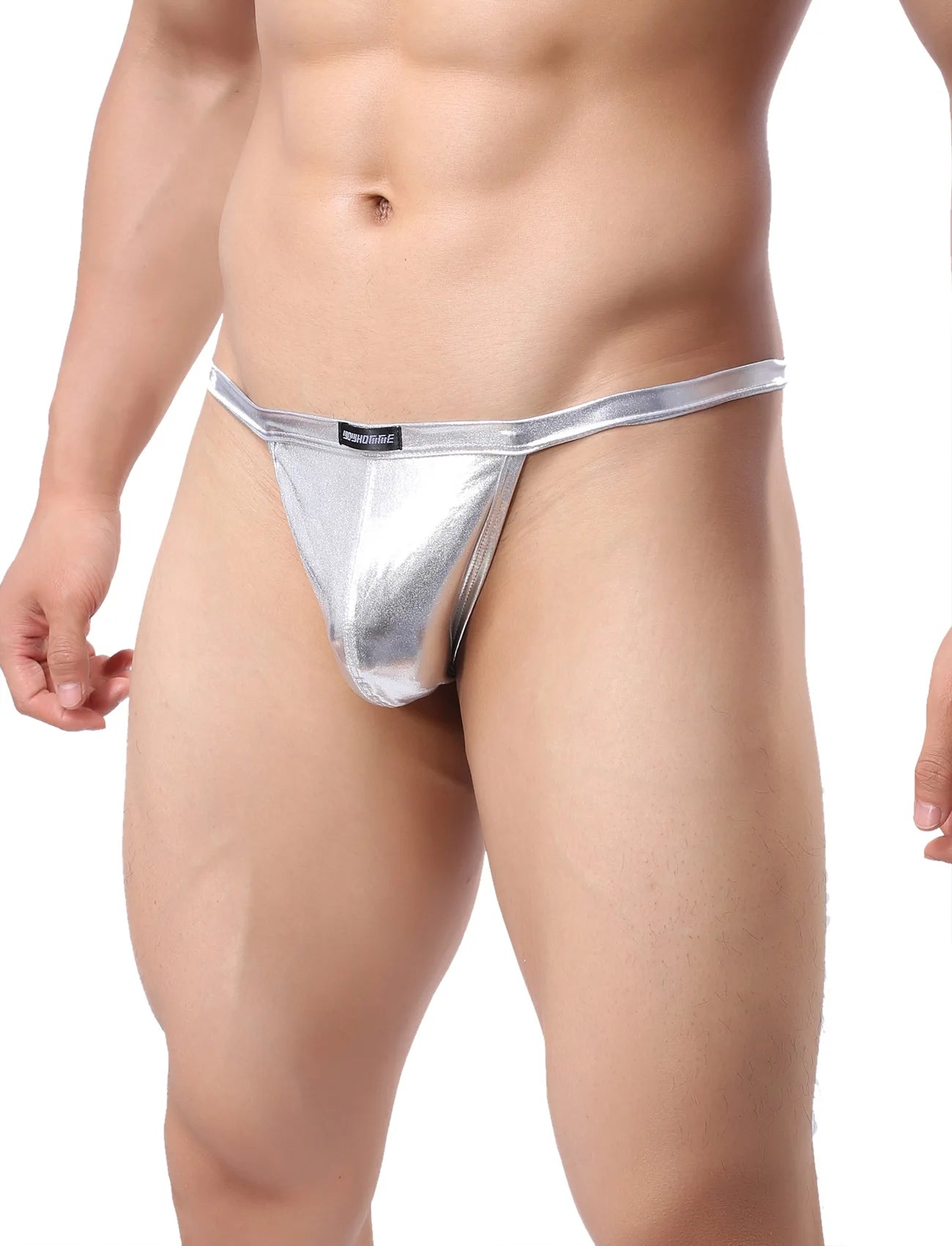 Men's Erotic T Back Thong Gay Fashionable Slim Tight Fitting Sexy G-string Sparkling Gold/Silver Imitation Leather String Bikini