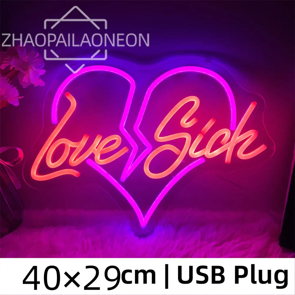 Love Sick Neon Led Sign Neon Wall Bedroom Decoration Neon Light Room LED Lamps for Room Decor Neon Night Lights Party Bar Club