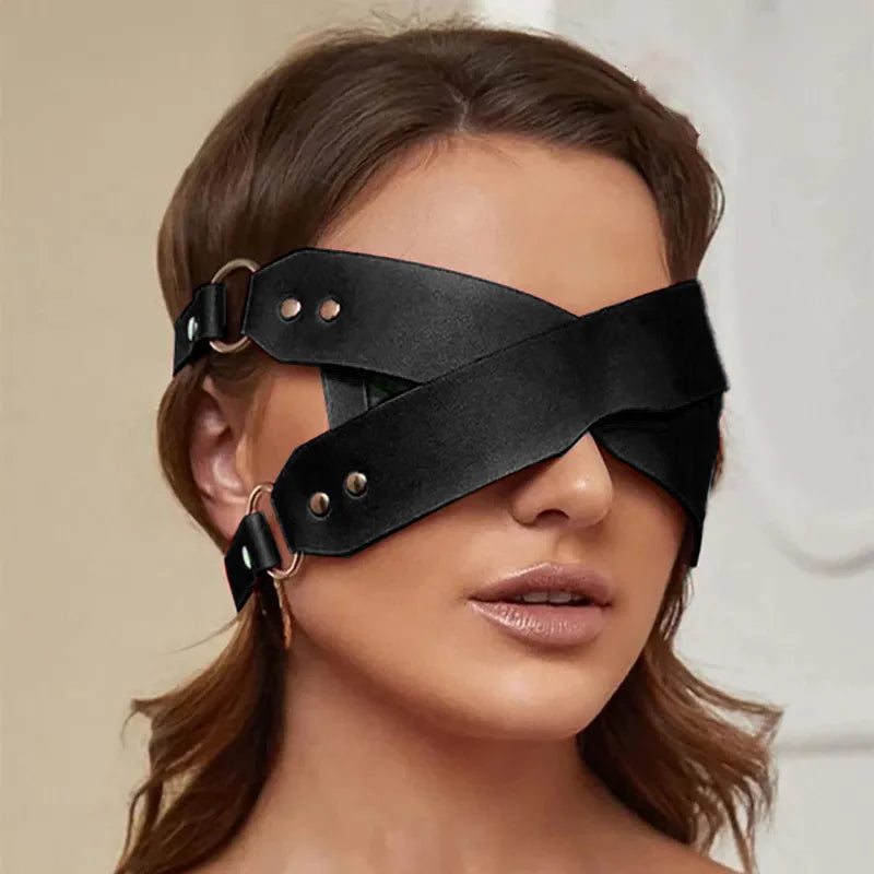 Sexy Leather Mask BDSM Bondage Half Face Fancy Masks Sex Toys For Women Men Fetish Punk Goth Cosplay Games Halloween Bunny Mask