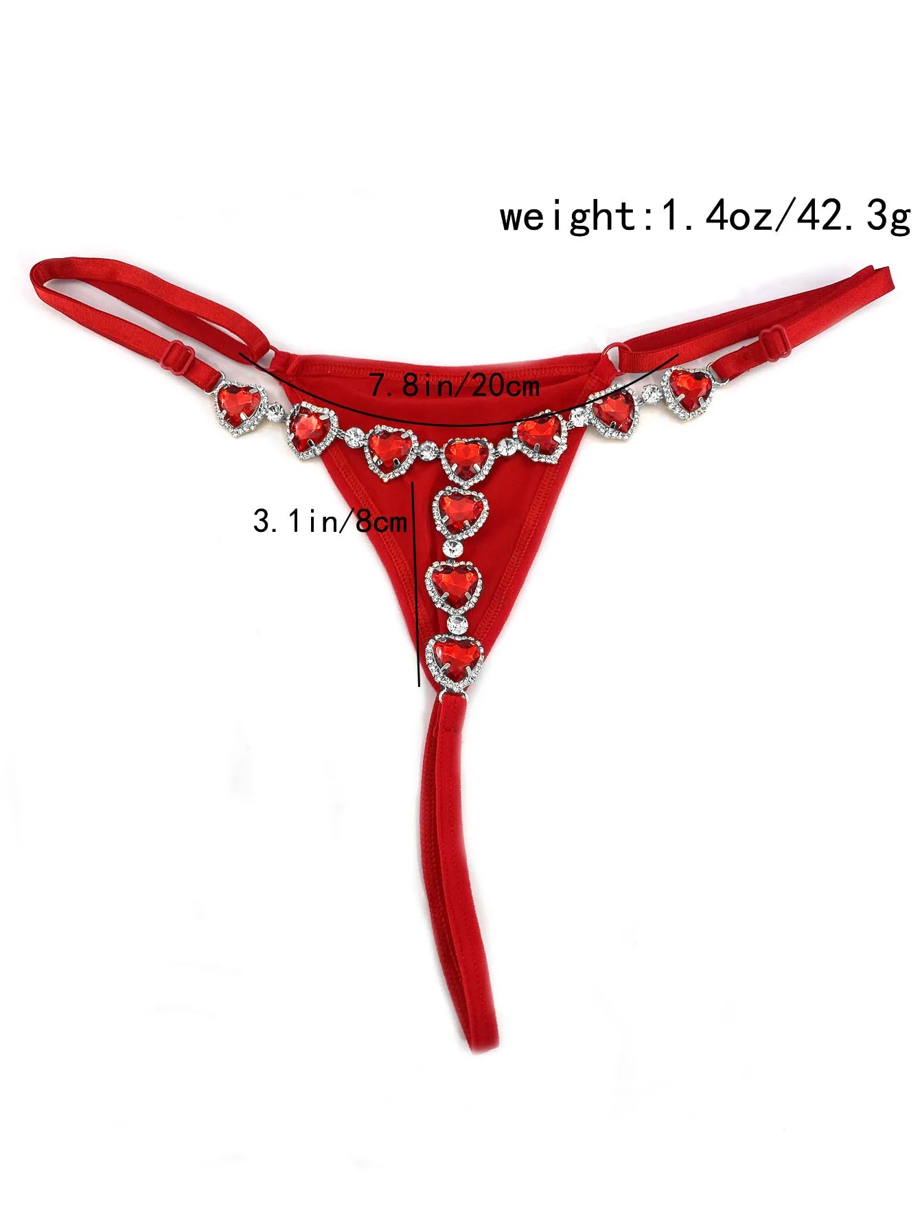 1 Piece Of Love Red Bikini Thong With Rhinestone Inlaid Women's Body Chain Summer Fun Beach Swimming