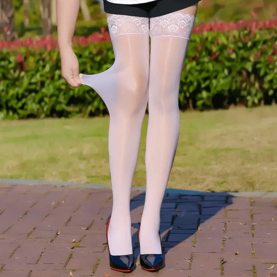 Anti-slip Trimmed Knee-length Stockings For Women