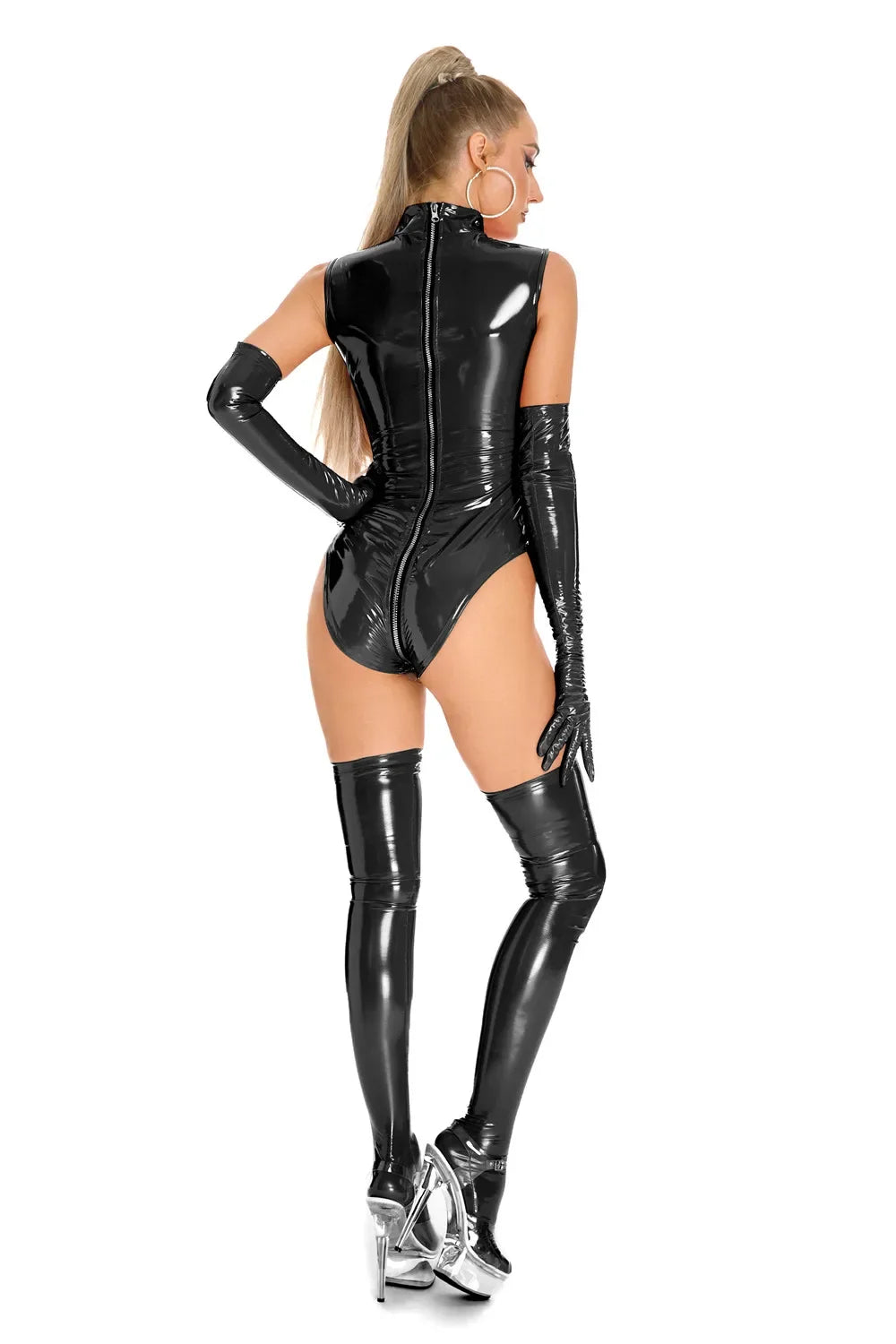 0005 Sexy Wetlook Faux Leather Catsuit PVC Latex Bodysuit Zipper Open Crotch Clubwear Fetish Hot Erotic Pole Dance Lingerie Set