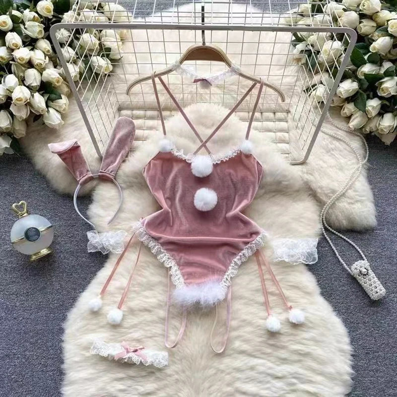 0023 Women's Secret Clothes Erotic Lingerie Sexy V-Neck Lace Up Sleeveless Playsuit Red Patchwork Santa Claus Roleplay