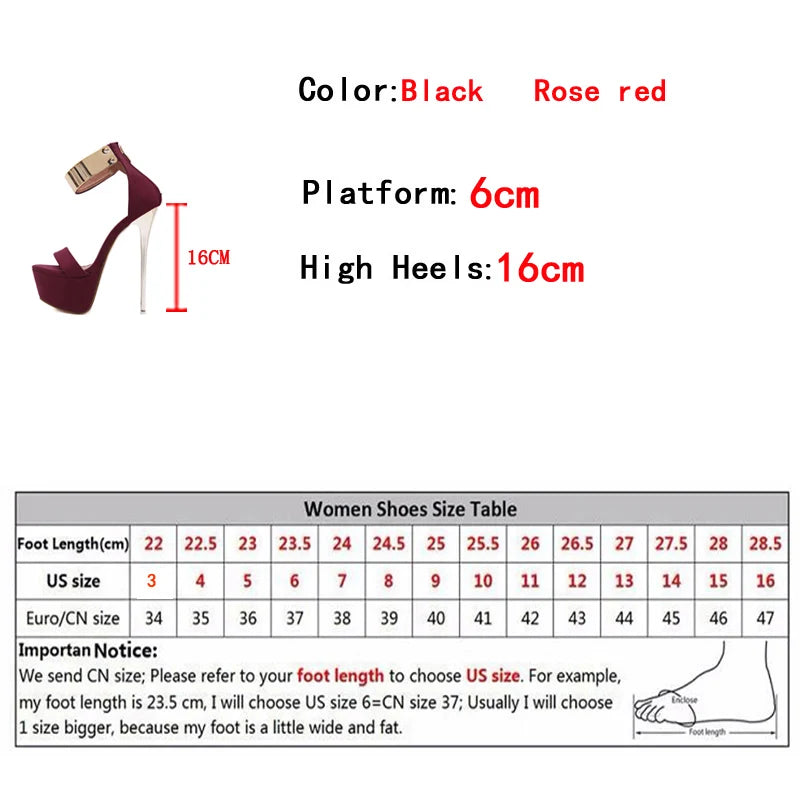 Liyke Fashion Metal Ankle Cover Strap Sexy 16CM Platform High Heels