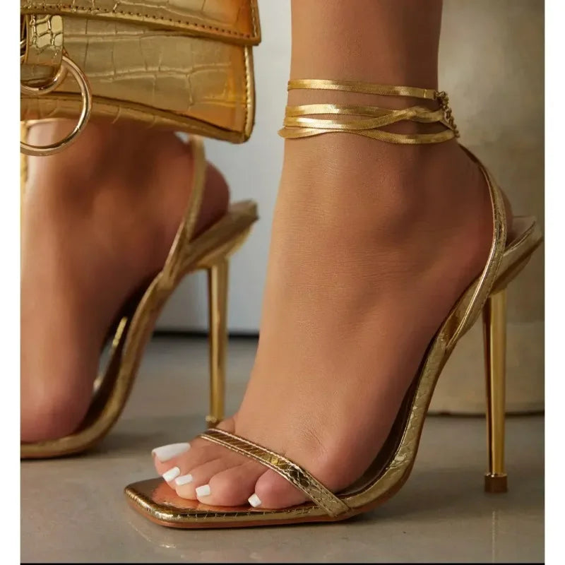 Pumps Women Heeled Sandals 2024 Summer New Square Toe Slingbacks Women Sexy High Heels Dress Party Thin Heels Sandalias De Mujer