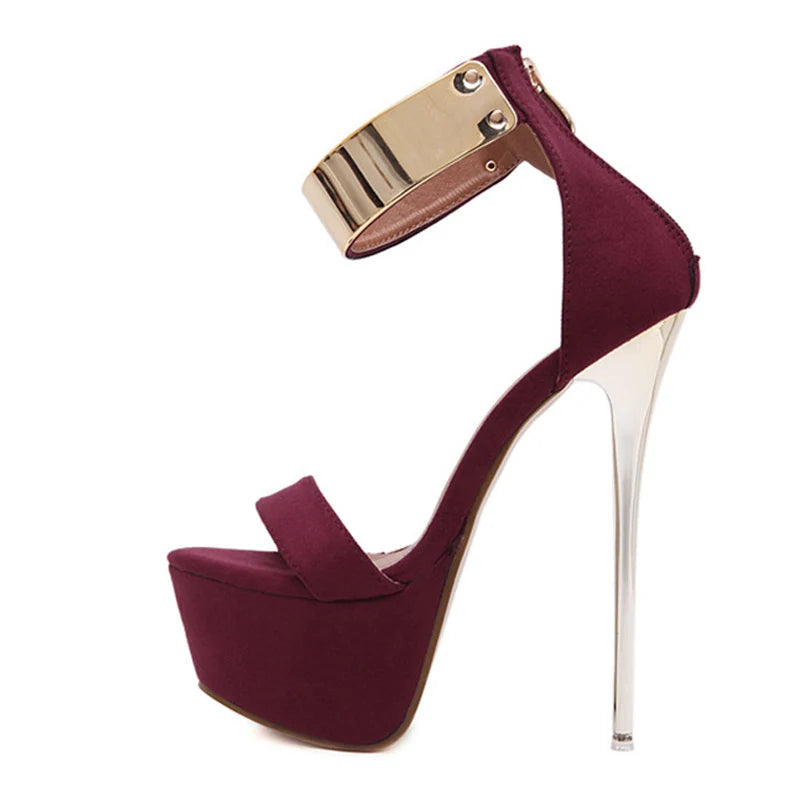 Liyke Fashion Metal Ankle Cover Strap Sexy 16CM Platform High Heels
