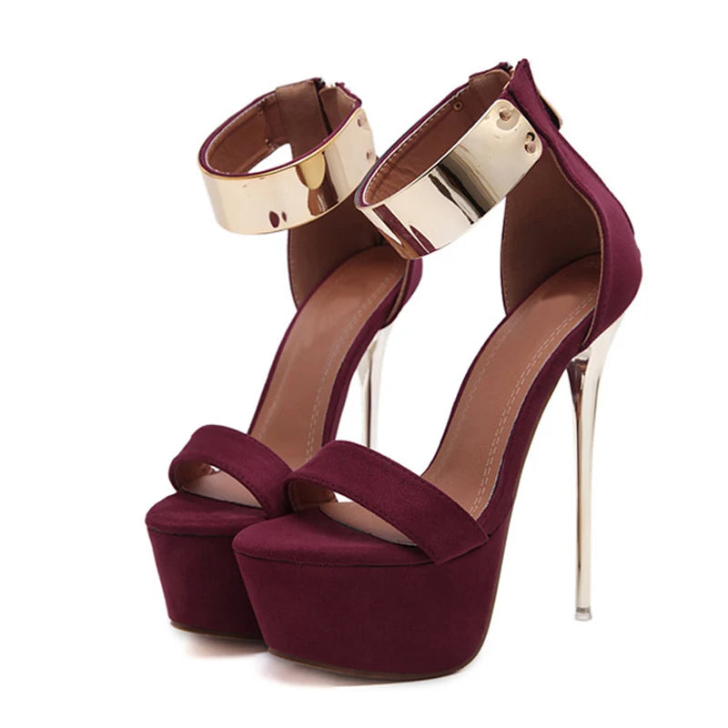 Liyke Fashion Metal Ankle Cover Strap Sexy 16CM Platform High Heels