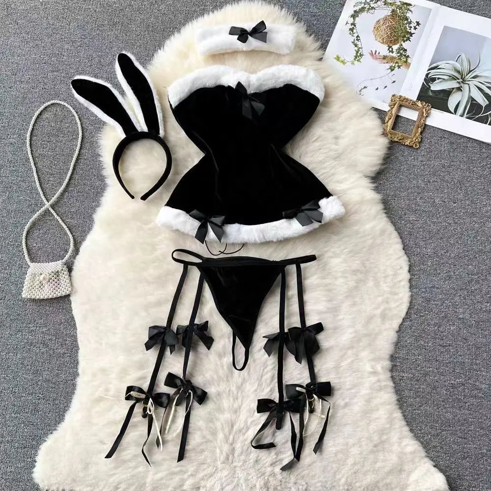 0023 Women's Secret Clothes Erotic Lingerie Sexy V-Neck Lace Up Sleeveless Playsuit Red Patchwork Santa Claus Roleplay
