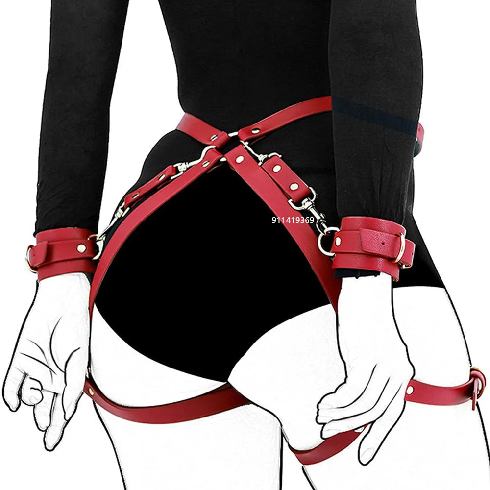 Handcuffs with PU Leather Body Harness (BDSM Kit)