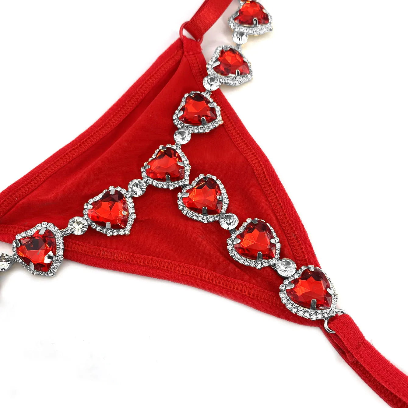 1 Piece Of Love Red Bikini Thong With Rhinestone Inlaid Women's Body Chain Summer Fun Beach Swimming