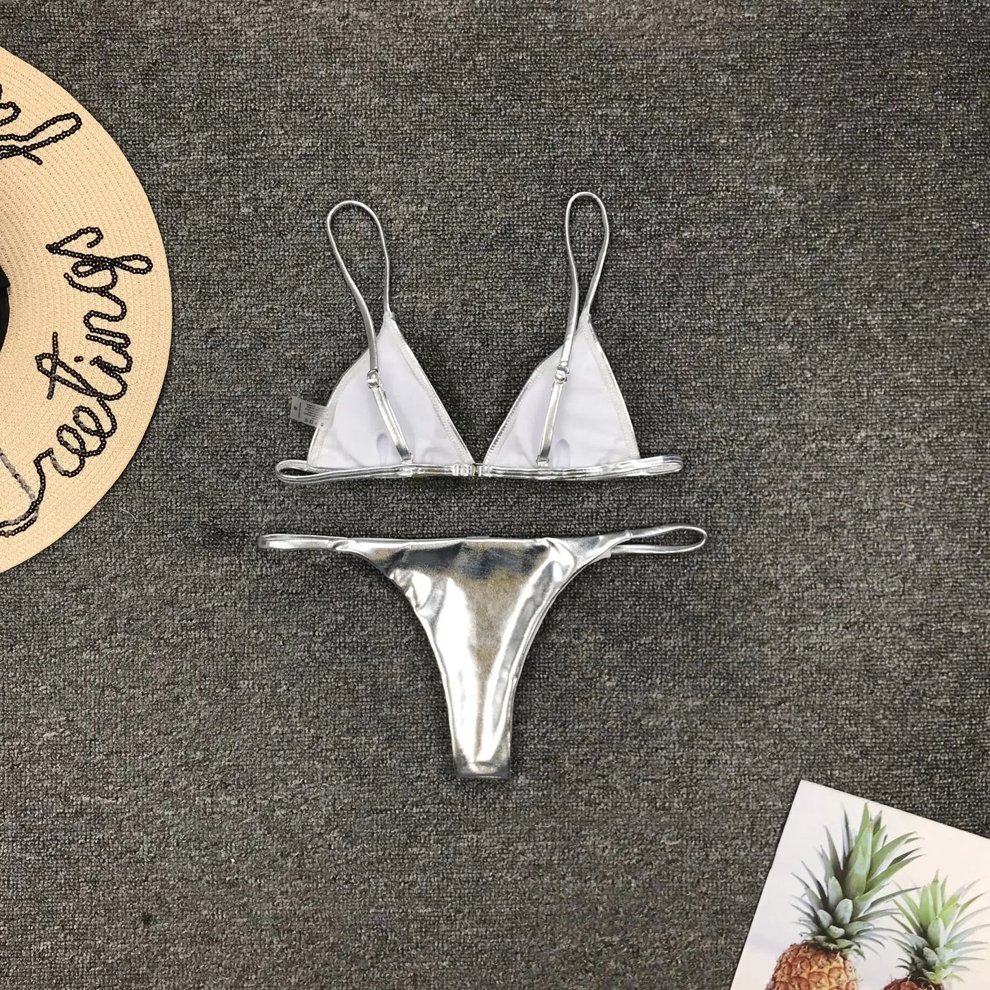 0025 Summer Push Up Padded Bra Bathing Suit Beach Wear Women Sexy Thong Bikini Set Silver Gold Sequinis Biquini Swimwear