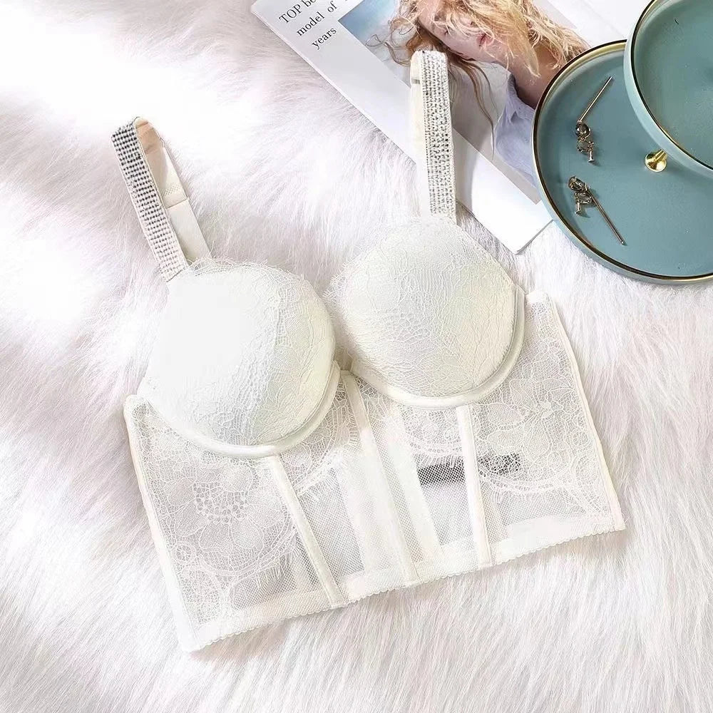 0014 1pc Women's Lace Seamless Bra Sexy Lingerie Comfort Push Up Bra Black Lingerie Lace Bandeau Bra