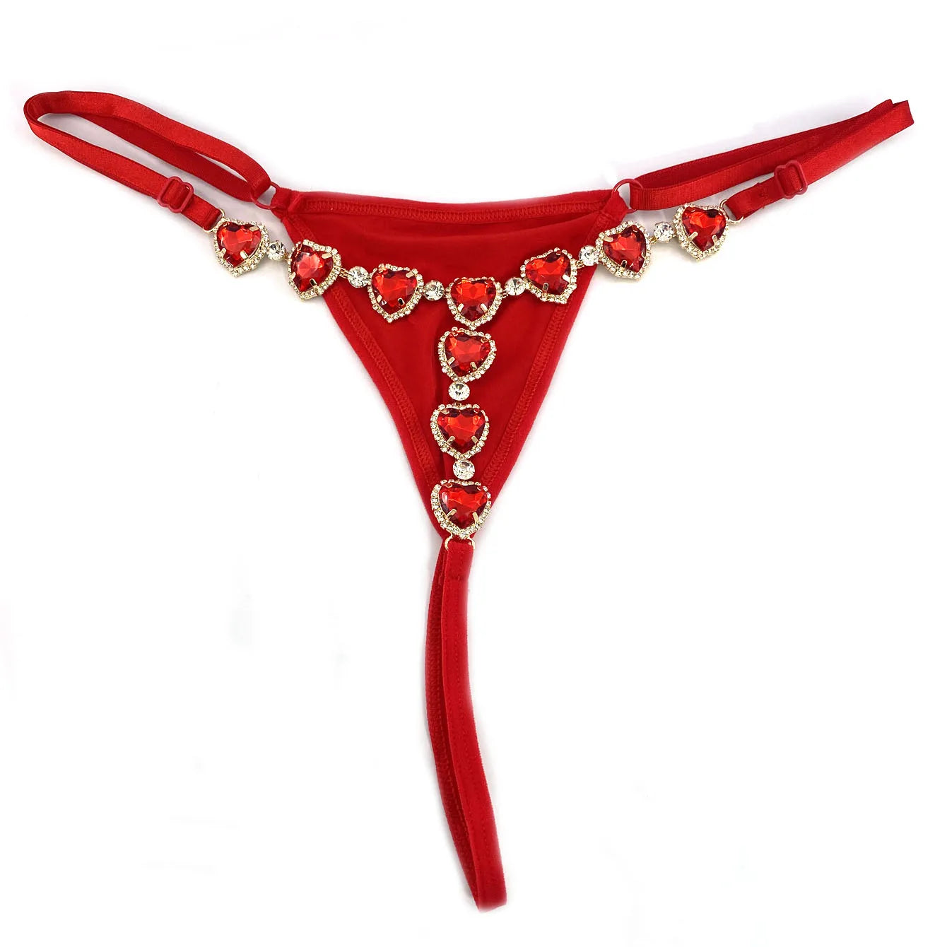 1 Piece Of Love Red Bikini Thong With Rhinestone Inlaid Women's Body Chain Summer Fun Beach Swimming