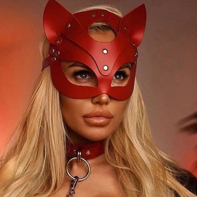 Sexy Leather Mask BDSM Bondage Half Face Fancy Masks Sex Toys For Women Men Fetish Punk Goth Cosplay Games Halloween Bunny Mask