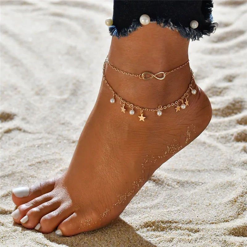Gold Silver Color Tassel Chain Bracelet Anklet